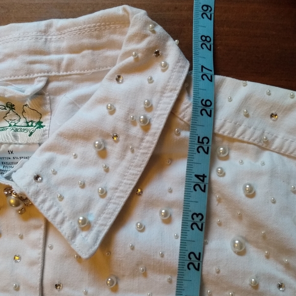 Quacker Factory Perl Rhinestone Buttoned Denim Jacket - Picture 8 of 11